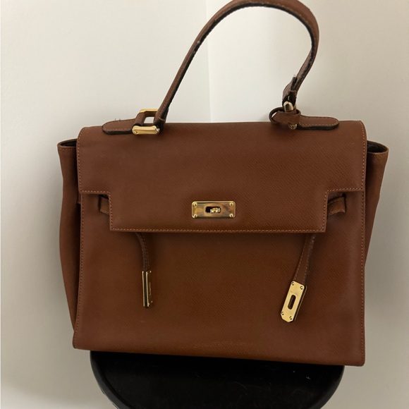 Vintage French Courchevel Cognac Leather Kelly Style W32cm, Key Cloche & Padlock - Picture 1 of 4
